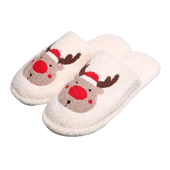 2/$30 Santa Hat Rudolph Size 8-10 Print Soft Home Indoor Floor Slippers - Picture 3 of 7